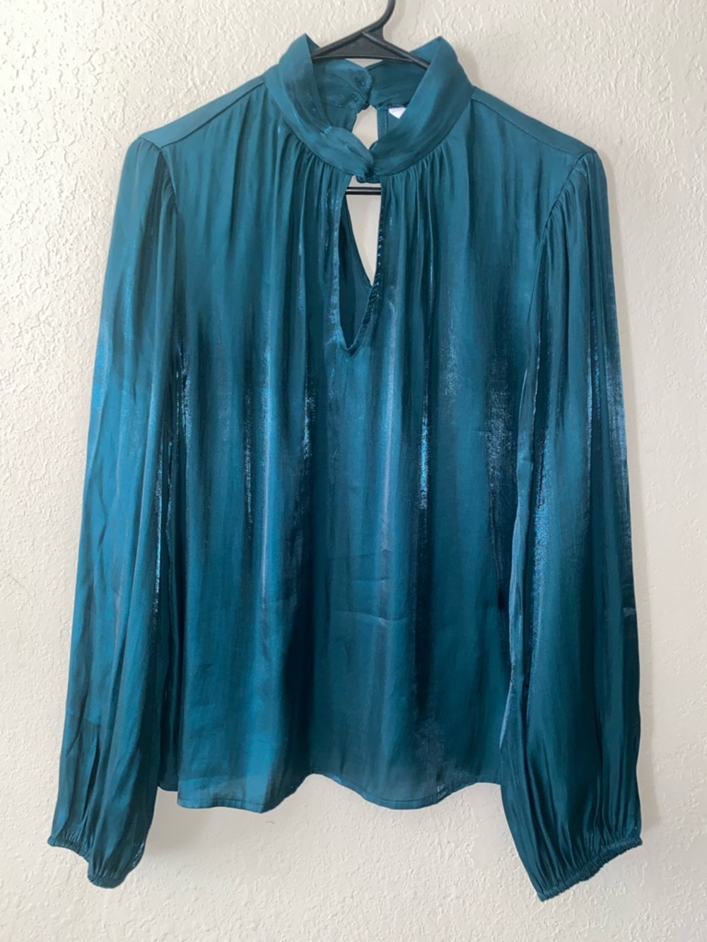 Nine West Teal Green Satin Keyhole Blouse - Picture 2 of 12